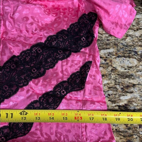 KOCHÉ COLLECTIVE Pink Satin Leopard Print Asymmetric Dress with Lace Trim Size M - Picture 9 of 11